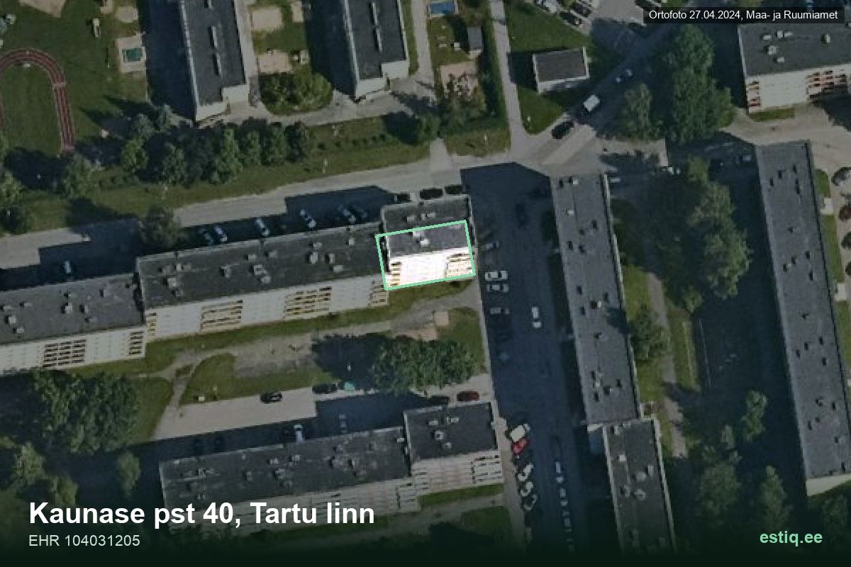Kaunase pst 40, Tartu – hoone aerofoto, kontuur ehitisregistri (EHR) andmetest