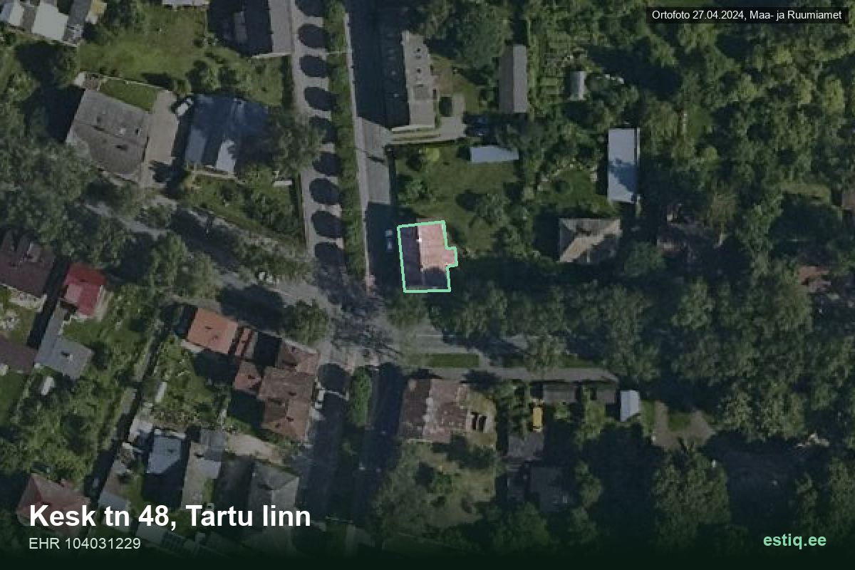 Kesk tänav 48, Tartu – hoone aerofoto, kontuur ehitisregistri (EHR) andmetest