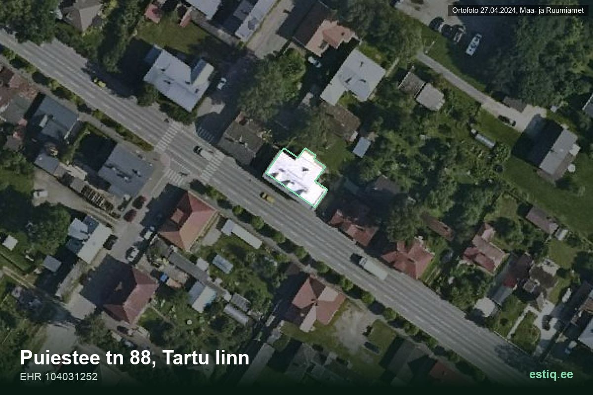 Puiestee tänav 88, Tartu – hoone aerofoto, kontuur ehitisregistri (EHR) andmetest
