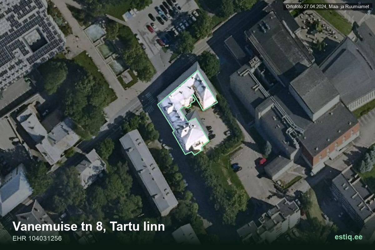 Vanemuise tänav 8, Tartu – ilmakuva rakennuksesta, ääriviiva rakennusrekisteristä (EHR)