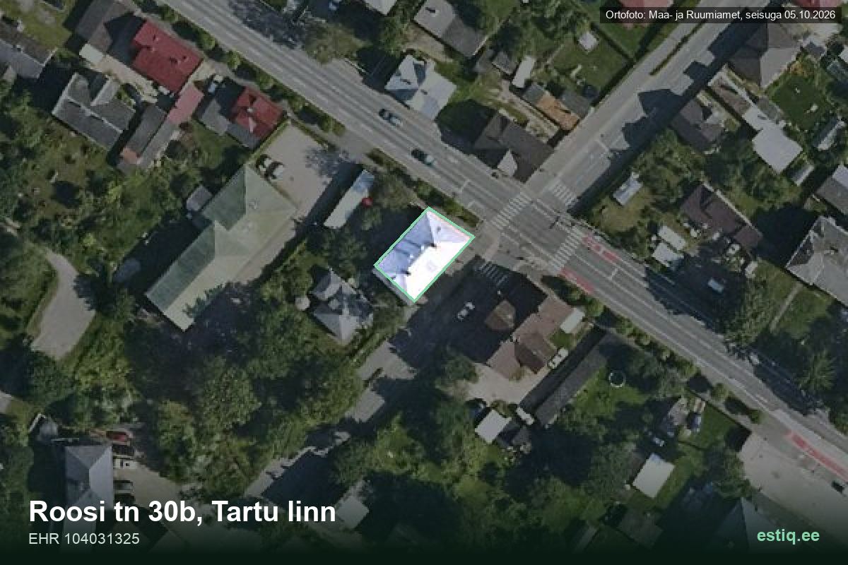 Roosi tänav 30b, Tartu – ilmakuva rakennuksesta, ääriviiva rakennusrekisteristä (EHR)
