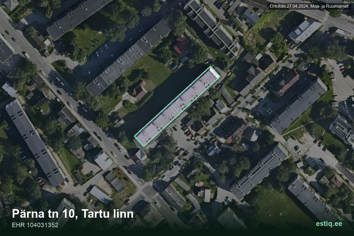 Pärna tänav 10, Tartu – ilmakuva rakennuksesta, ääriviiva rakennusrekisteristä (EHR)