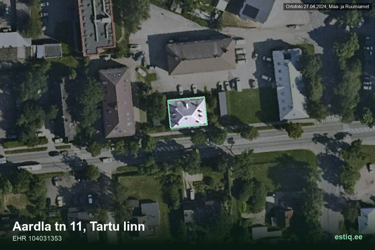 Aardla tänav 11, Tartu – ilmakuva rakennuksesta, ääriviiva rakennusrekisteristä (EHR)