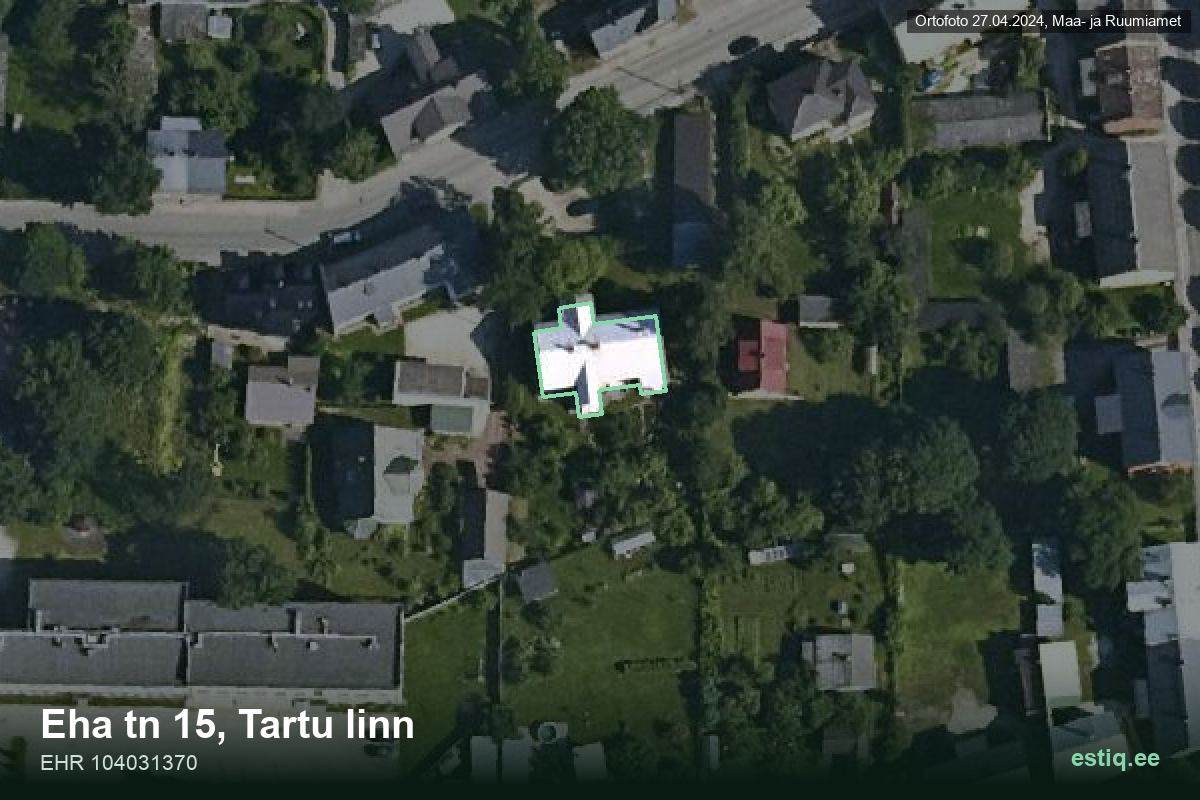 Eha tänav 15, Tartu – аэрофото дома, контур по данным регистра строений (EHR)