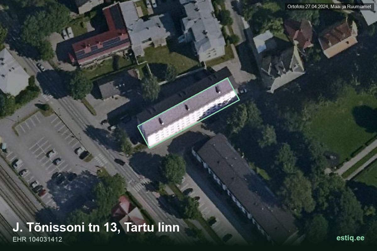 J. Tõnissoni tänav 13, Tartu – аэрофото дома, контур по данным регистра строений (EHR)