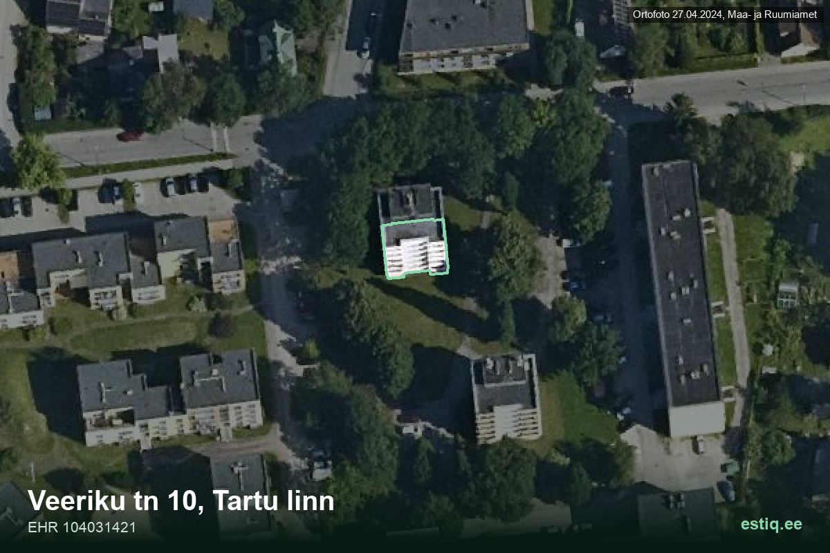 Veeriku tänav 10, Tartu – ilmakuva rakennuksesta, ääriviiva rakennusrekisteristä (EHR)