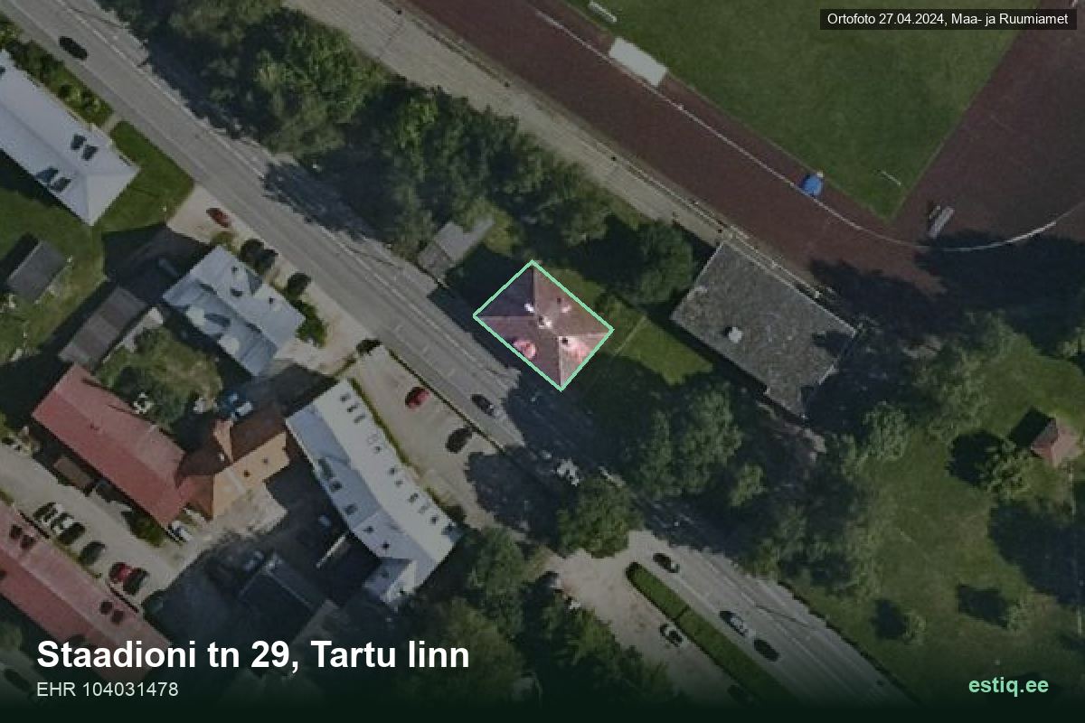 Staadioni tänav 29, Tartu – ilmakuva rakennuksesta, ääriviiva rakennusrekisteristä (EHR)