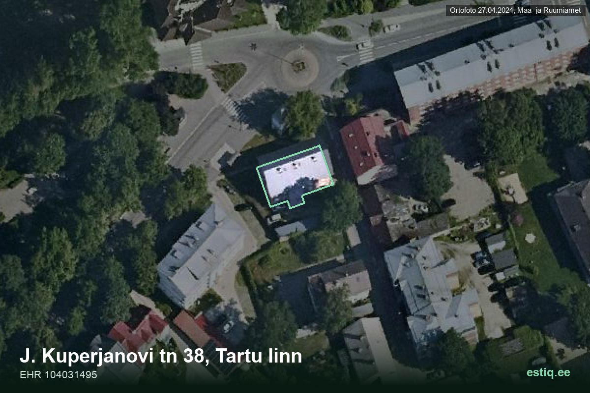 Kuperjanovi tänav 38, Tartu – hoone aerofoto, kontuur ehitisregistri (EHR) andmetest