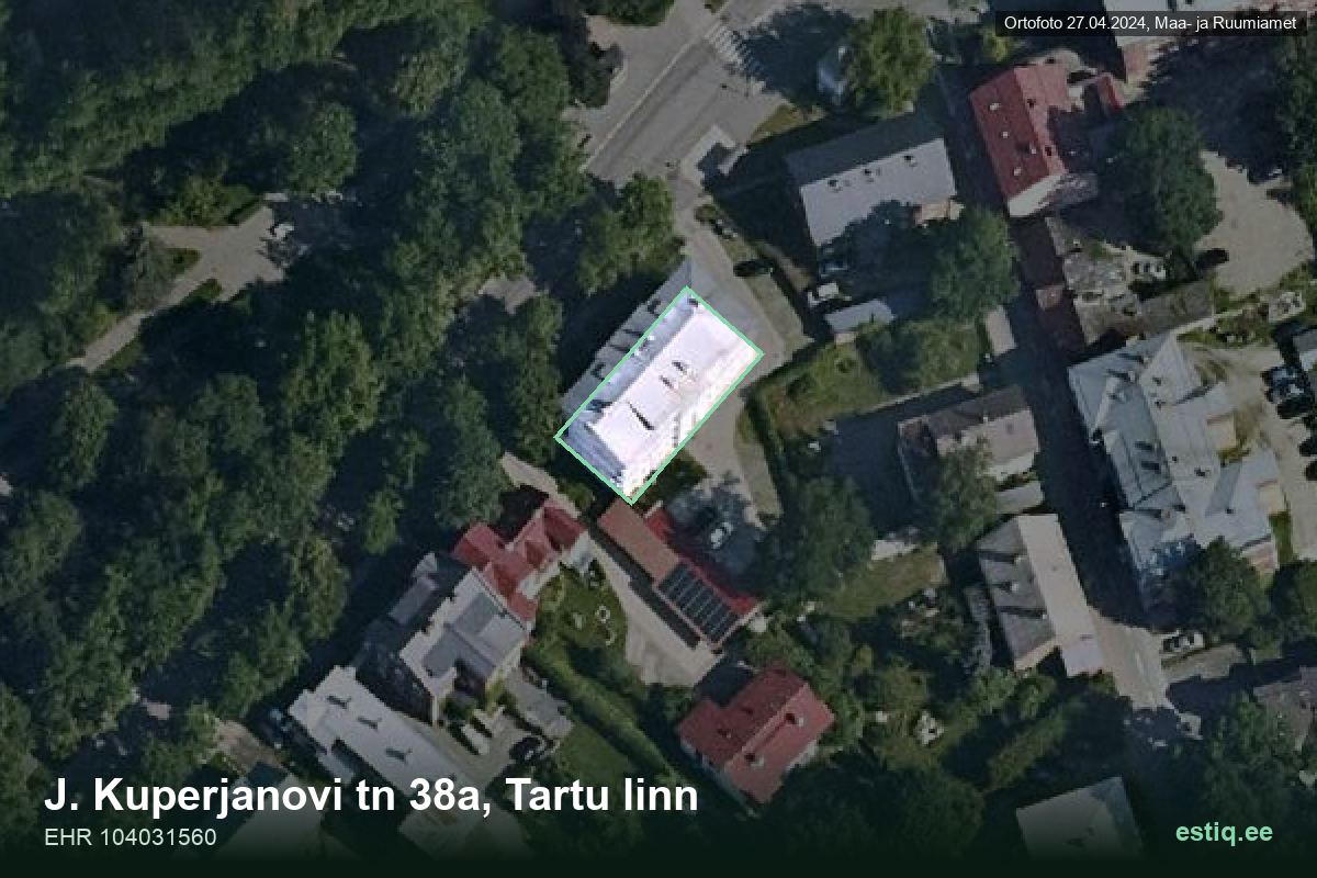 Kuperjanovi tänav 38a, Tartu – hoone aerofoto, kontuur ehitisregistri (EHR) andmetest
