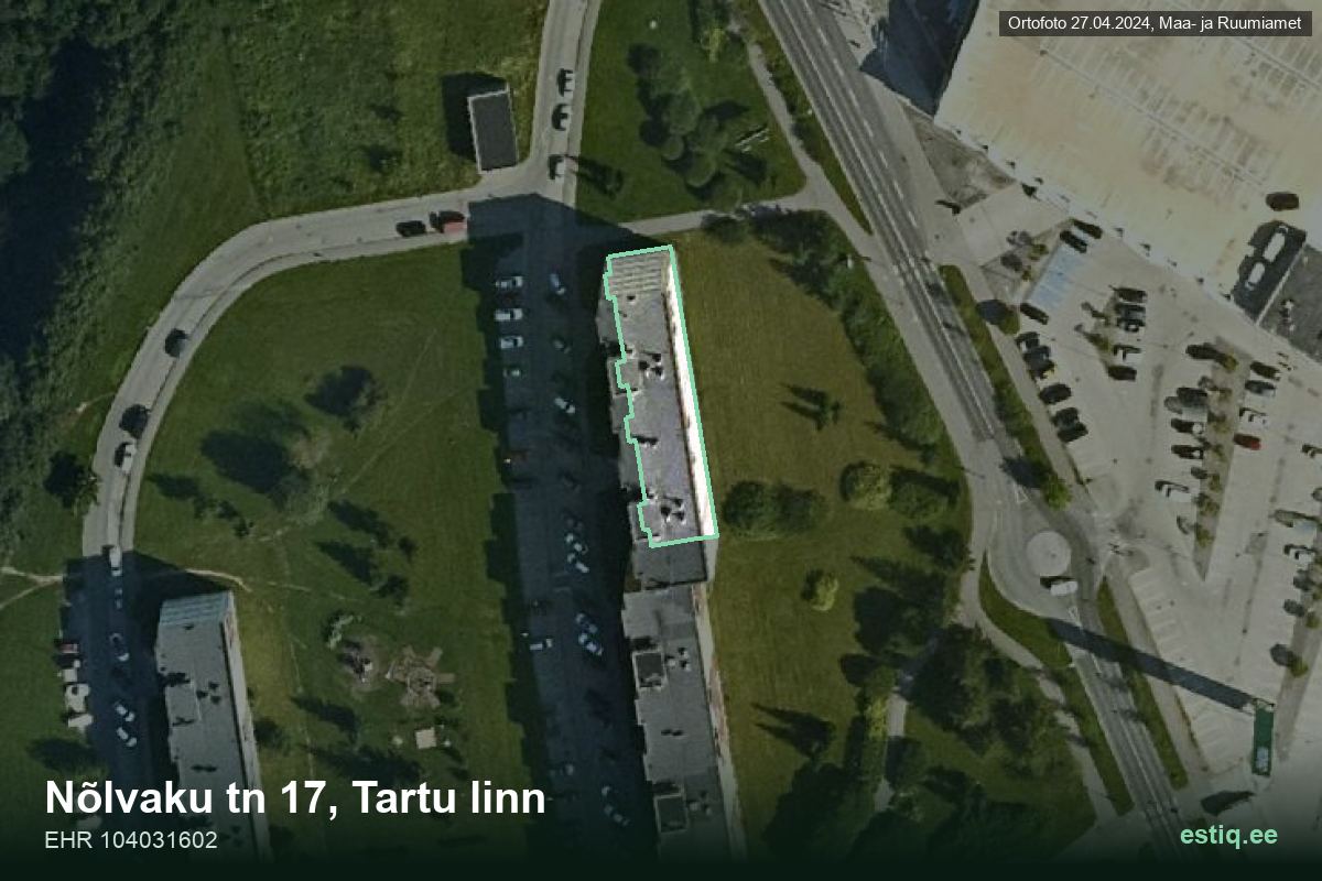 Nõlvaku tänav 17, Tartu – аэрофото дома, контур по данным регистра строений (EHR)