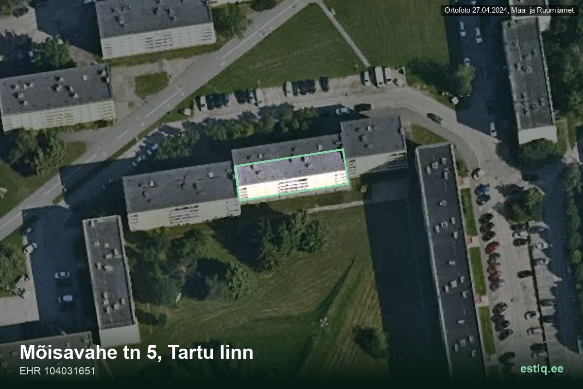 Mõisavahe tänav 5, Tartu – hoone aerofoto, kontuur ehitisregistri (EHR) andmetest