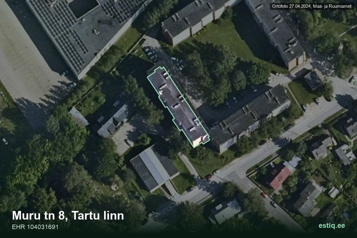 Muru tänav 8, Tartu – aerial photo of the building, outline from the Building Register (EHR)