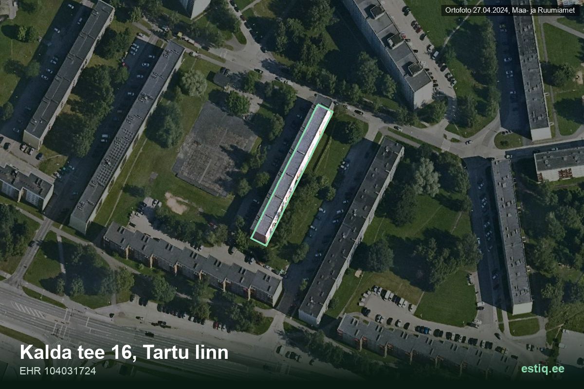 Kalda tee 16, Tartu – hoone aerofoto, kontuur ehitisregistri (EHR) andmetest