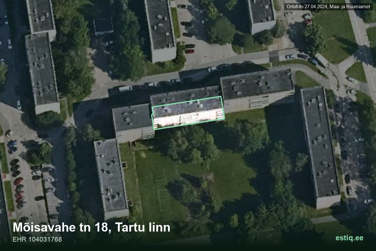 Mõisavahe tänav 18, Tartu – hoone aerofoto, kontuur ehitisregistri (EHR) andmetest