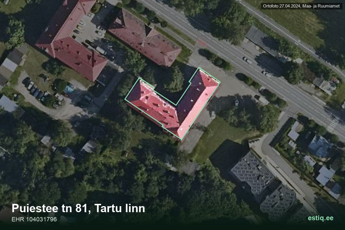 Puiestee tänav 81, Tartu – ilmakuva rakennuksesta, ääriviiva rakennusrekisteristä (EHR)