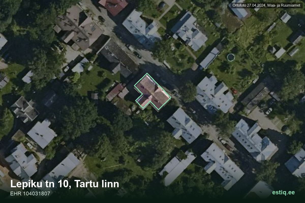 Lepiku tänav 10, Tartu – hoone aerofoto, kontuur ehitisregistri (EHR) andmetest