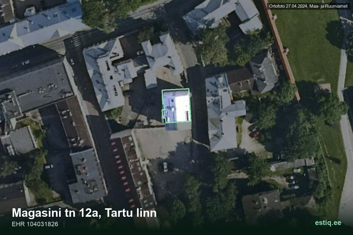 Magasini tänav 12a, Tartu – hoone aerofoto, kontuur ehitisregistri (EHR) andmetest