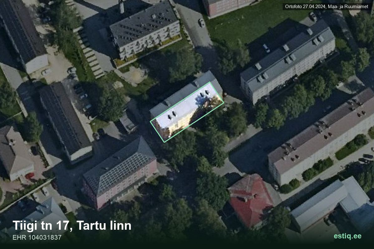 Tiigi tänav 17, Tartu – hoone aerofoto, kontuur ehitisregistri (EHR) andmetest