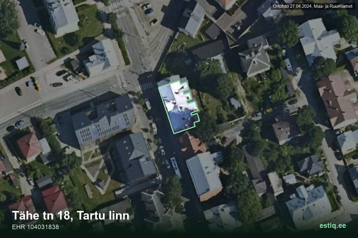 Tähe tänav 18, Tartu – hoone aerofoto, kontuur ehitisregistri (EHR) andmetest