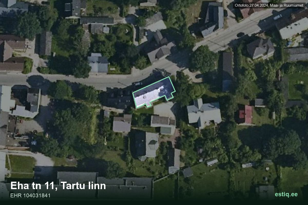 Eha tänav 11, Tartu – hoone aerofoto, kontuur ehitisregistri (EHR) andmetest
