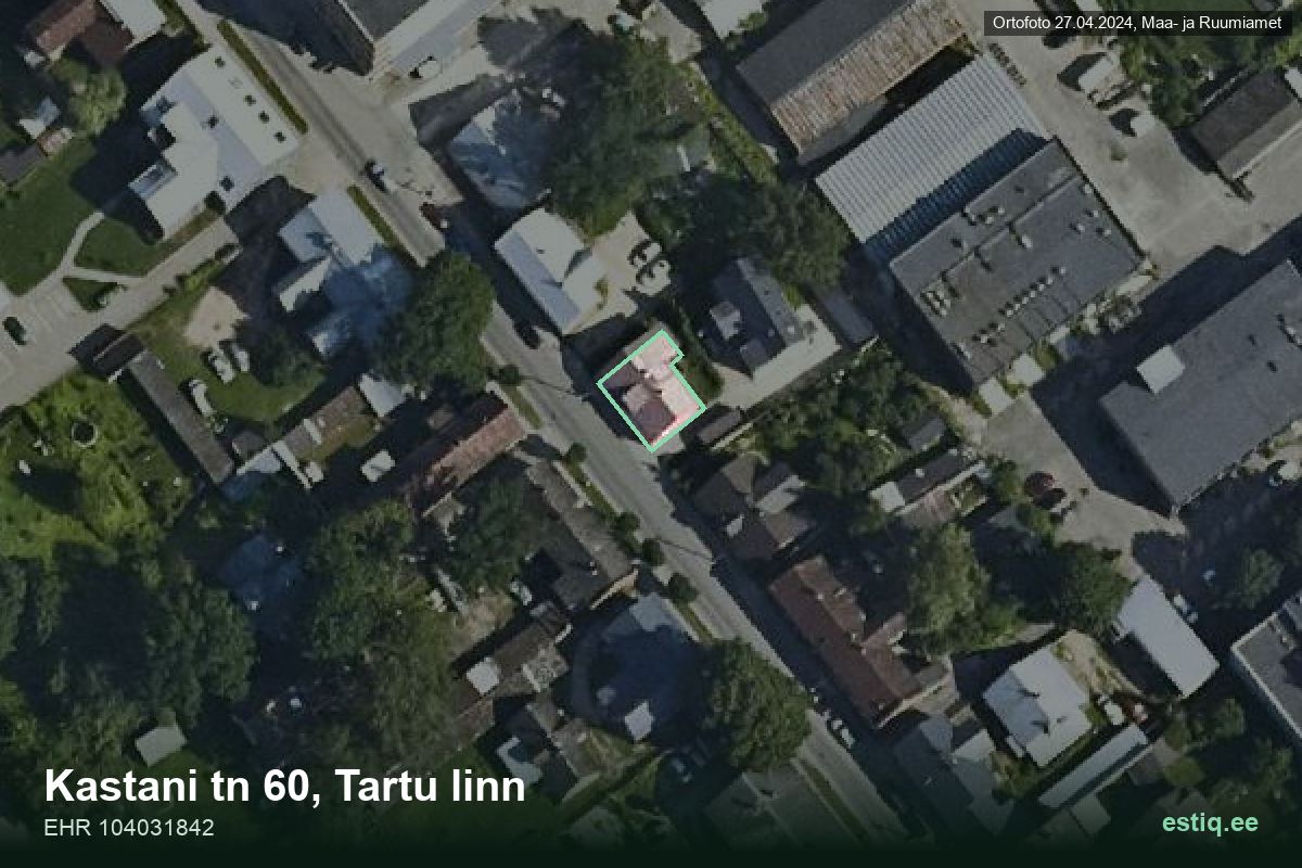 Kastani tänav 60, Tartu – hoone aerofoto, kontuur ehitisregistri (EHR) andmetest