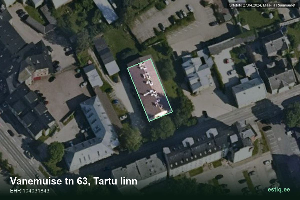 Vanemuise tänav 63, Tartu – ilmakuva rakennuksesta, ääriviiva rakennusrekisteristä (EHR)