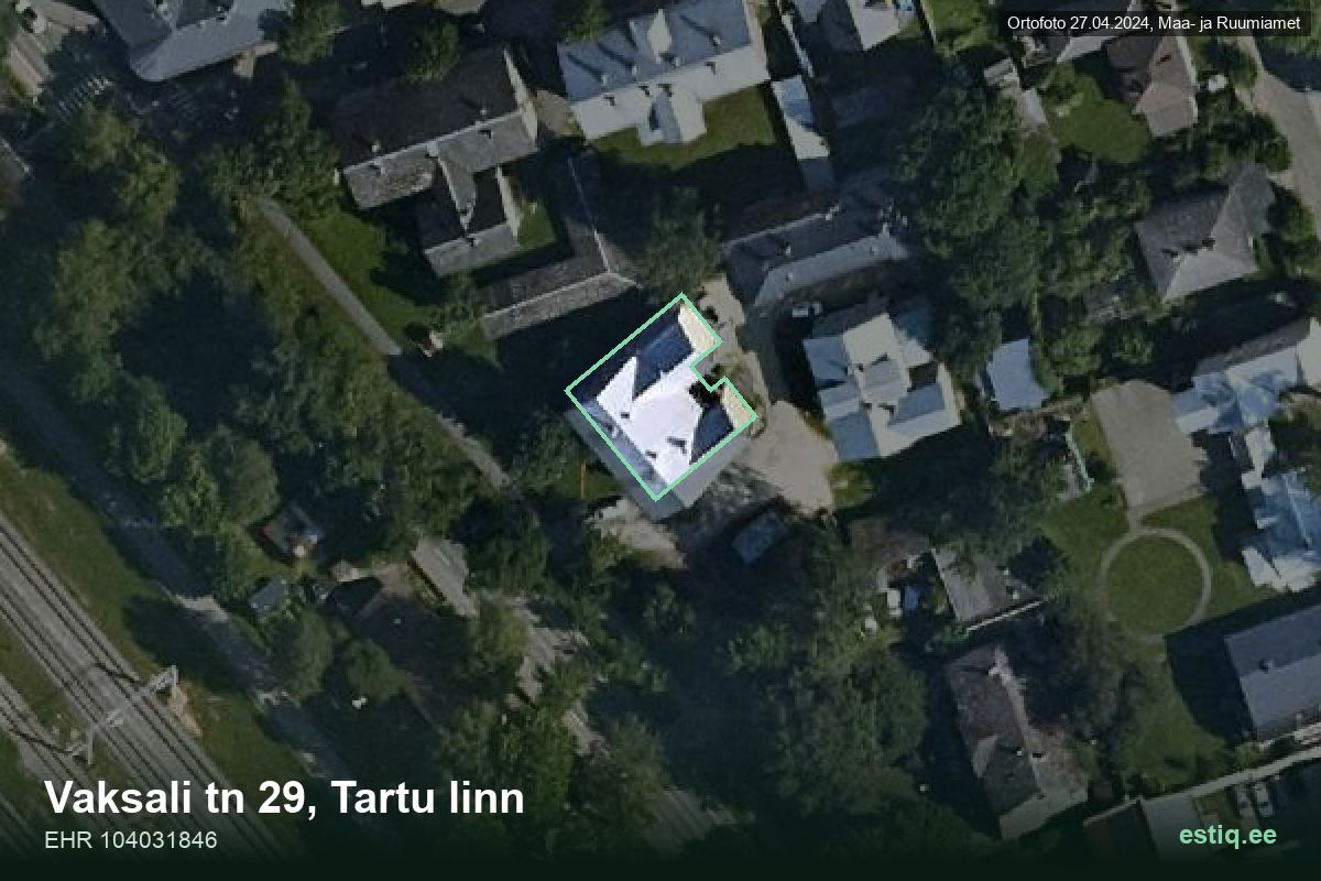 Vaksali tänav 29, Tartu – hoone aerofoto, kontuur ehitisregistri (EHR) andmetest