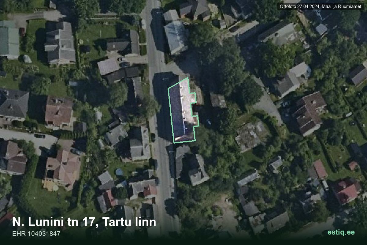 N. Lunini tänav 17, Tartu – hoone aerofoto, kontuur ehitisregistri (EHR) andmetest