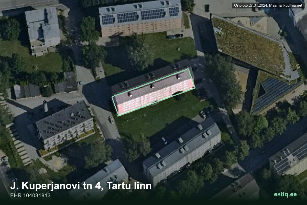 Kuperjanovi tänav 4, Tartu – hoone aerofoto, kontuur ehitisregistri (EHR) andmetest