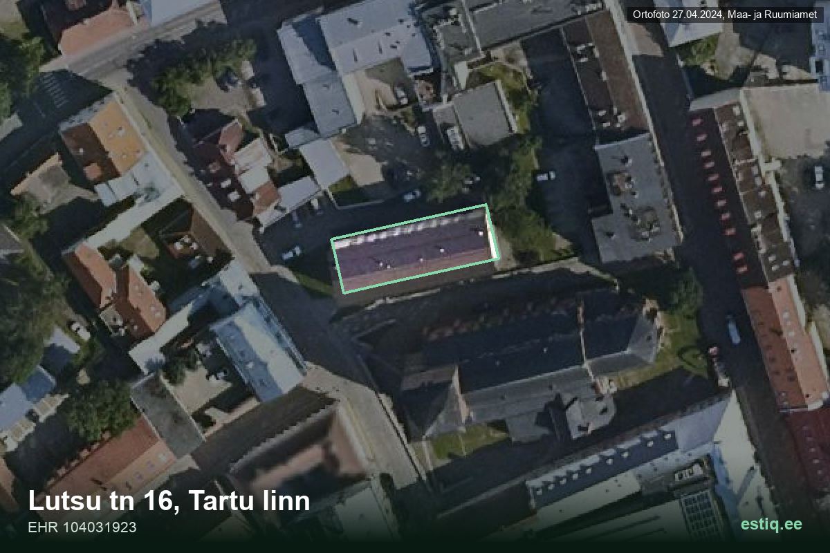 Lutsu tänav 16, Tartu – hoone aerofoto, kontuur ehitisregistri (EHR) andmetest