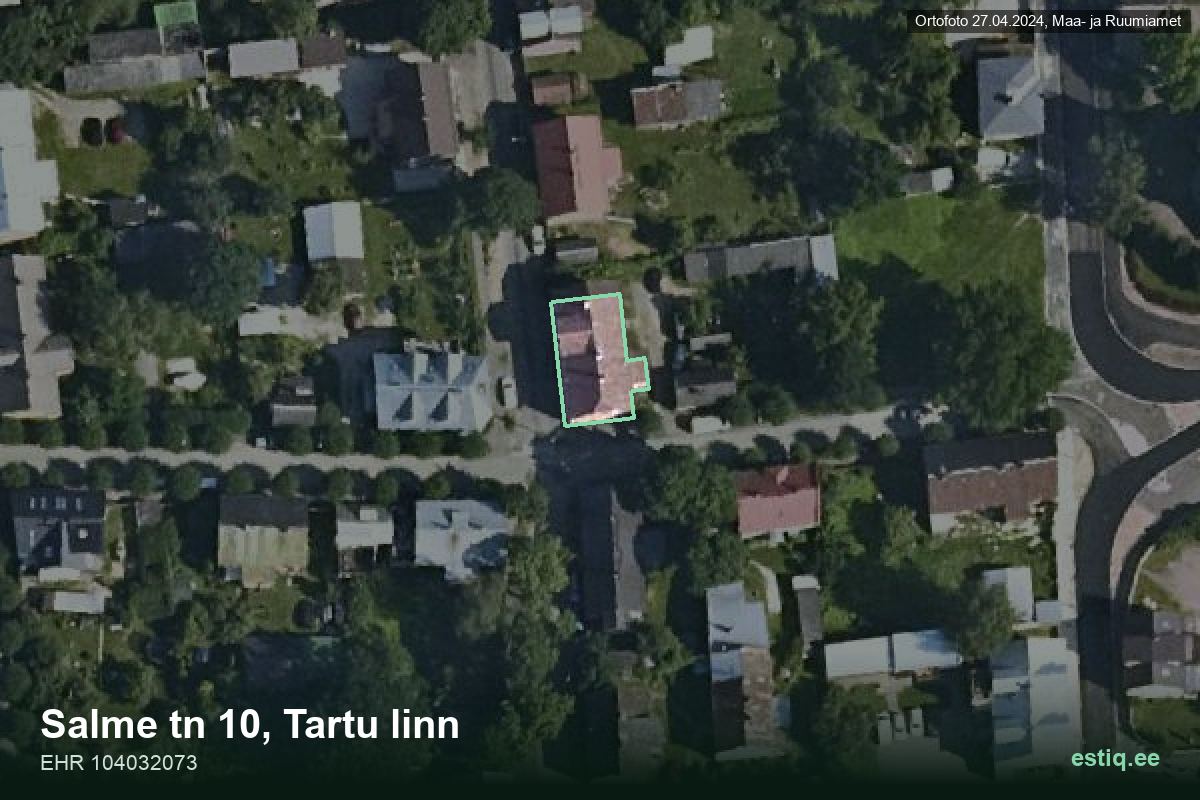 Salme tänav 10, Tartu – hoone aerofoto, kontuur ehitisregistri (EHR) andmetest