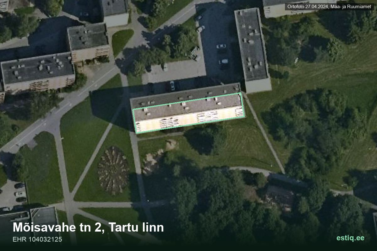 Mõisavahe tänav 2, Tartu – hoone aerofoto, kontuur ehitisregistri (EHR) andmetest