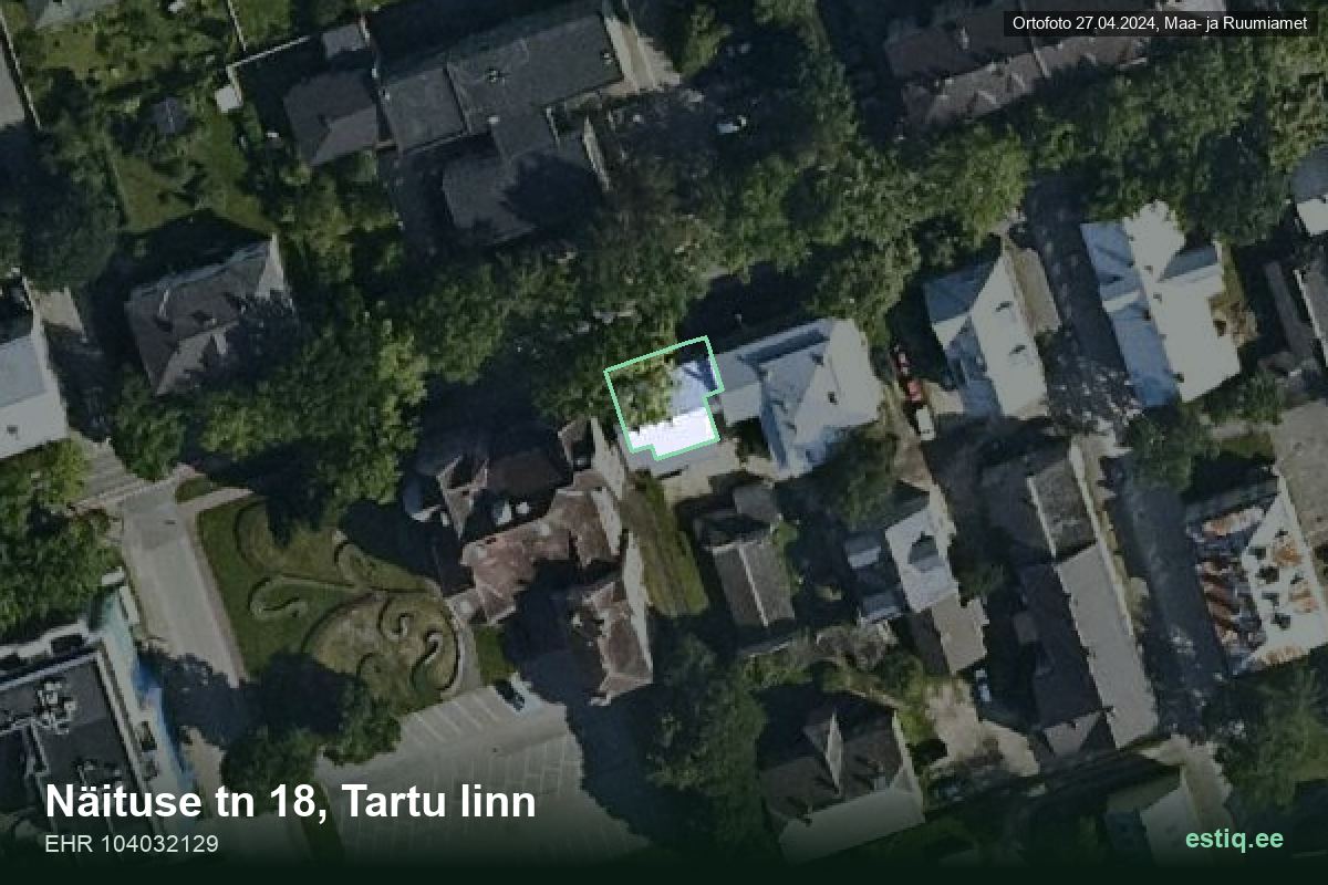 Näituse tänav 18, Tartu – hoone aerofoto, kontuur ehitisregistri (EHR) andmetest
