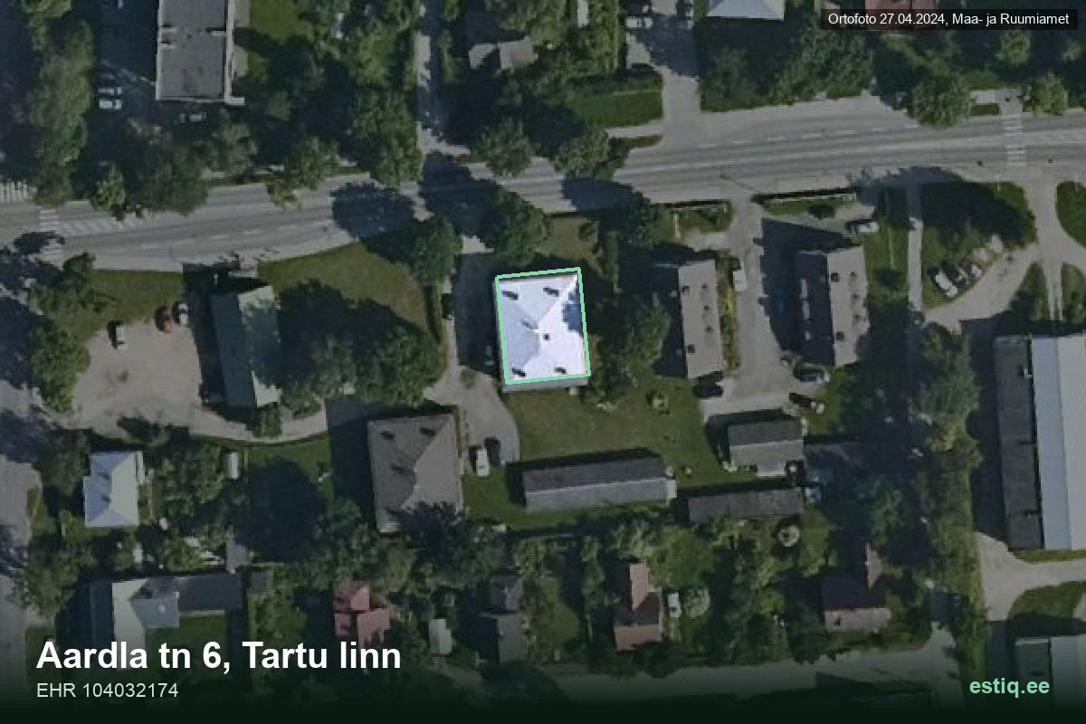 Aardla tänav 6, Tartu – hoone aerofoto, kontuur ehitisregistri (EHR) andmetest