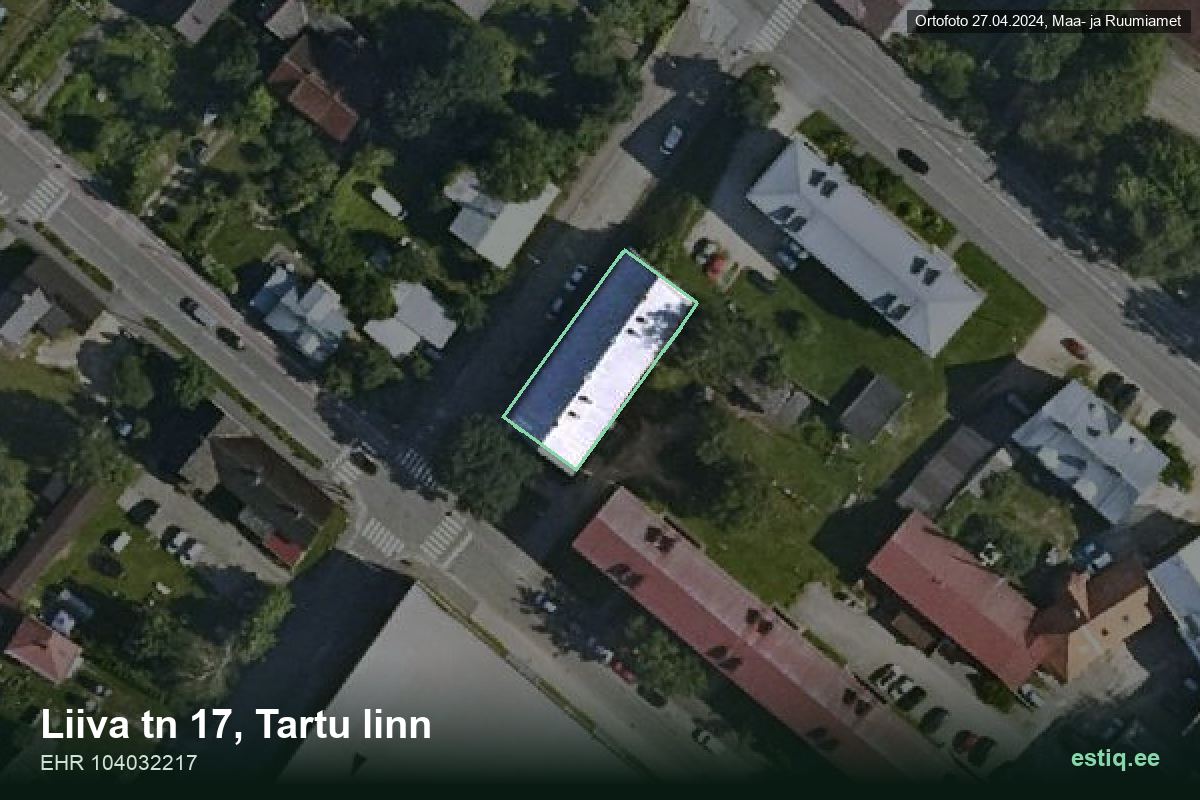 Liiva tänav 17, Tartu – hoone aerofoto, kontuur ehitisregistri (EHR) andmetest