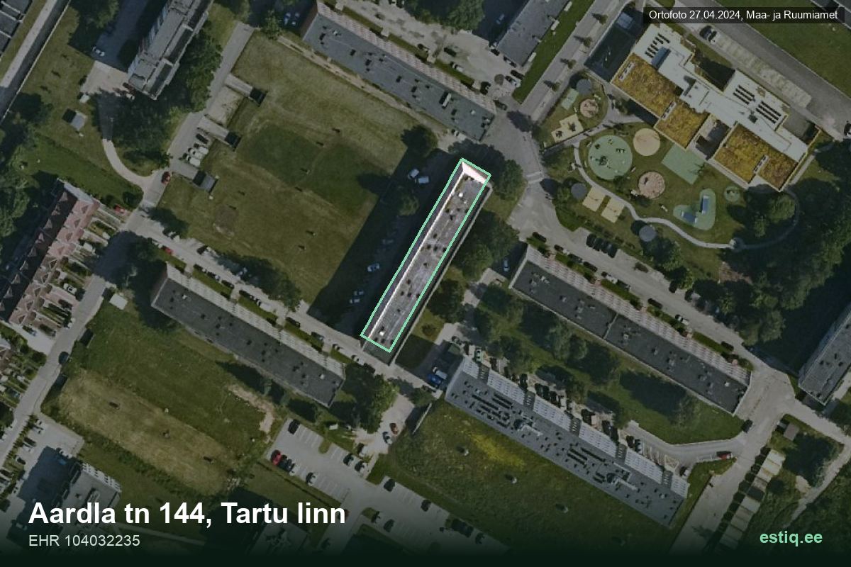 Aardla tänav 144, Tartu – aerial photo of the building, outline from the Building Register (EHR)