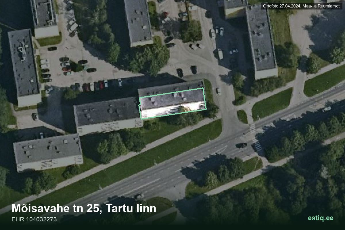 Mõisavahe tänav 25, Tartu – hoone aerofoto, kontuur ehitisregistri (EHR) andmetest