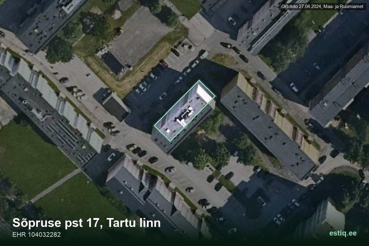 Sõpruse pst 17, Tartu – hoone aerofoto, kontuur ehitisregistri (EHR) andmetest