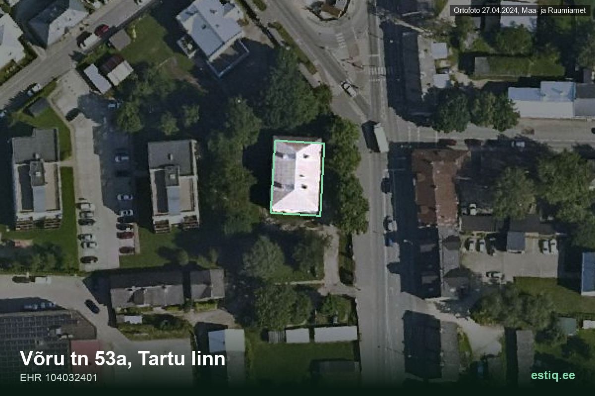 Võru tänav 53a, Tartu – hoone aerofoto, kontuur ehitisregistri (EHR) andmetest