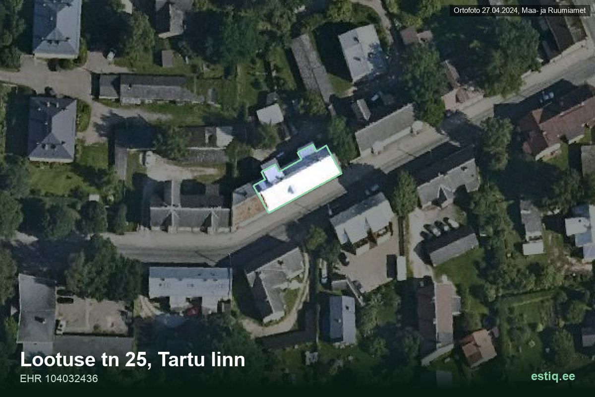 Lootuse tänav 25, Tartu – hoone aerofoto, kontuur ehitisregistri (EHR) andmetest