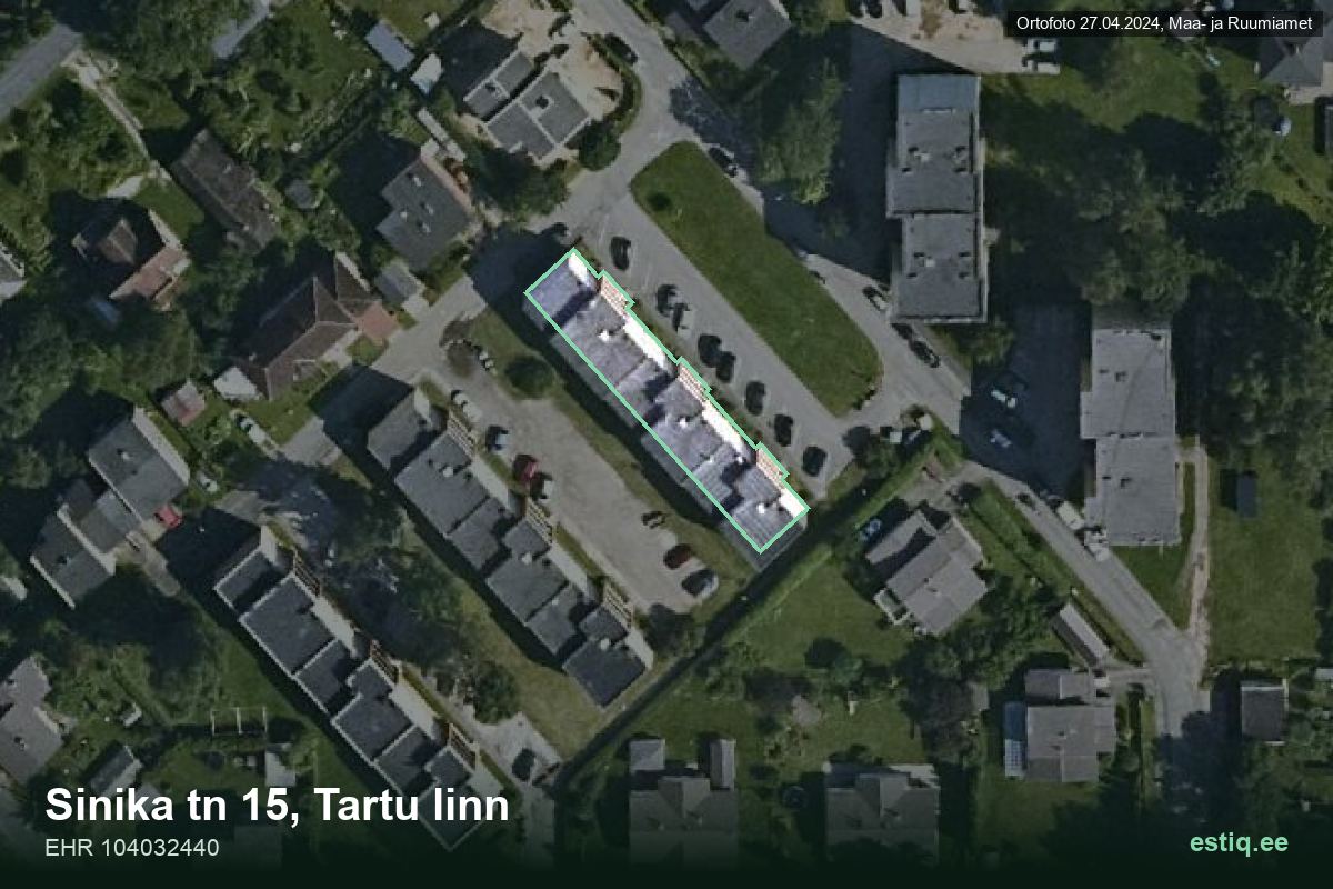 Sinika tänav 15, Tartu – hoone aerofoto, kontuur ehitisregistri (EHR) andmetest