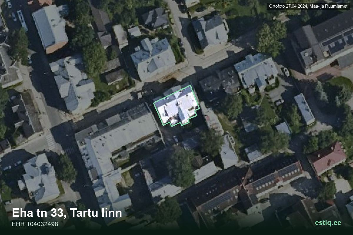 Eha tänav 33, Tartu – hoone aerofoto, kontuur ehitisregistri (EHR) andmetest