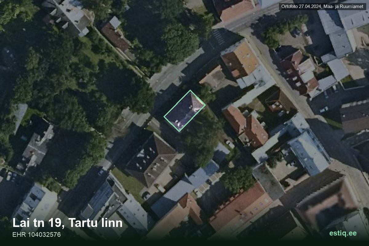 Lai tänav 19, Tartu – hoone aerofoto, kontuur ehitisregistri (EHR) andmetest