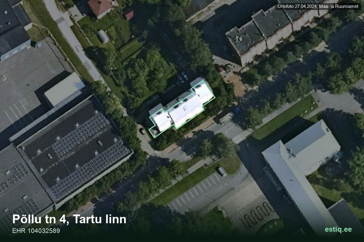 Põllu tänav 4, Tartu – hoone aerofoto, kontuur ehitisregistri (EHR) andmetest
