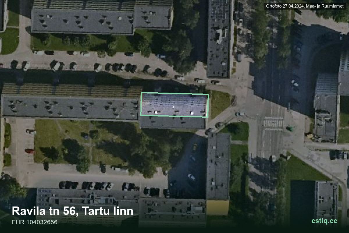 Ravila tänav 56, Tartu – hoone aerofoto, kontuur ehitisregistri (EHR) andmetest