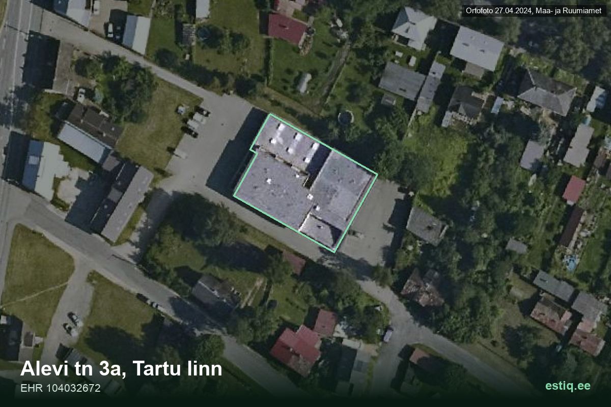 Alevi tänav 3a, Tartu – hoone aerofoto, kontuur ehitisregistri (EHR) andmetest