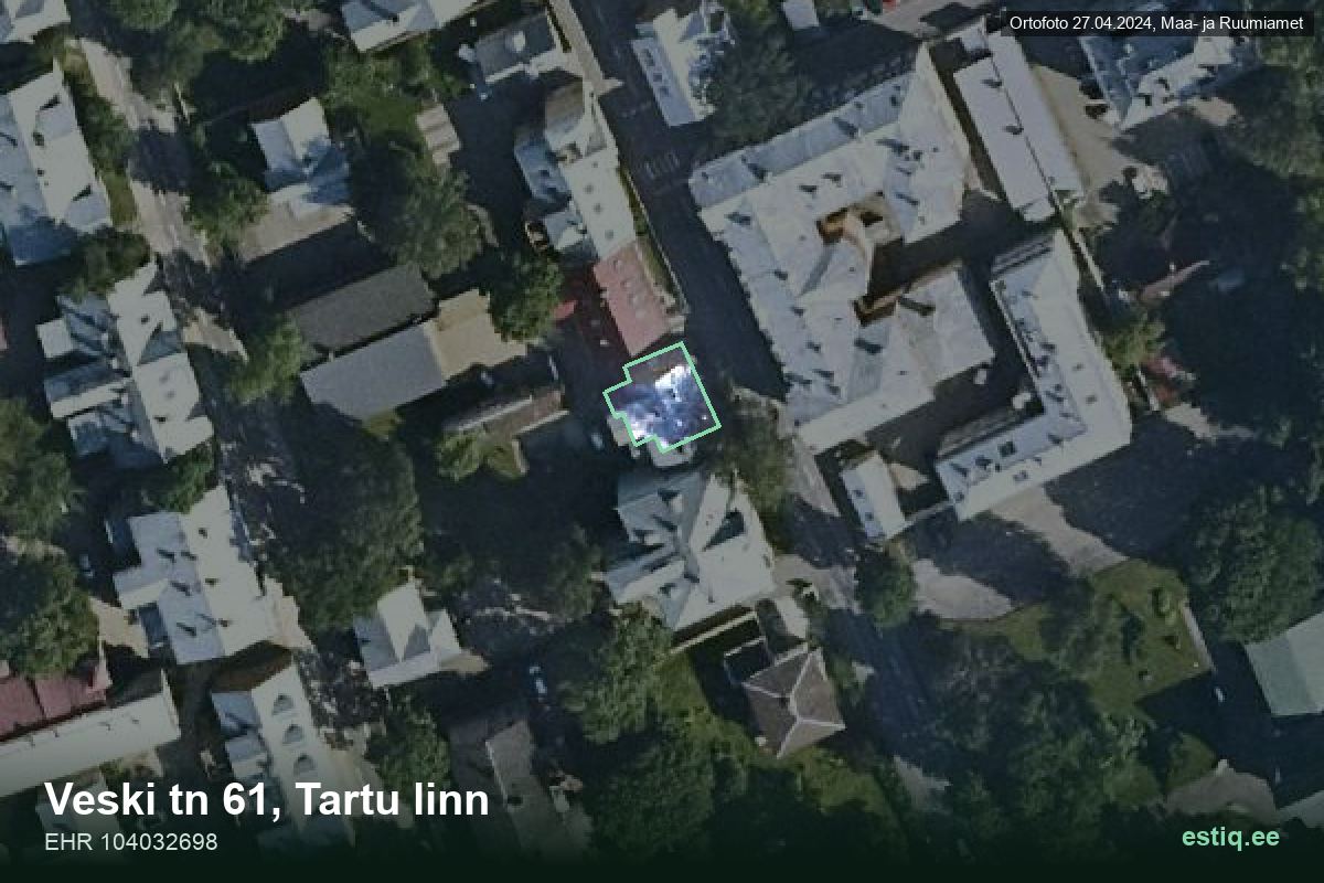 Veski tänav 61, Tartu – аэрофото дома, контур по данным регистра строений (EHR)