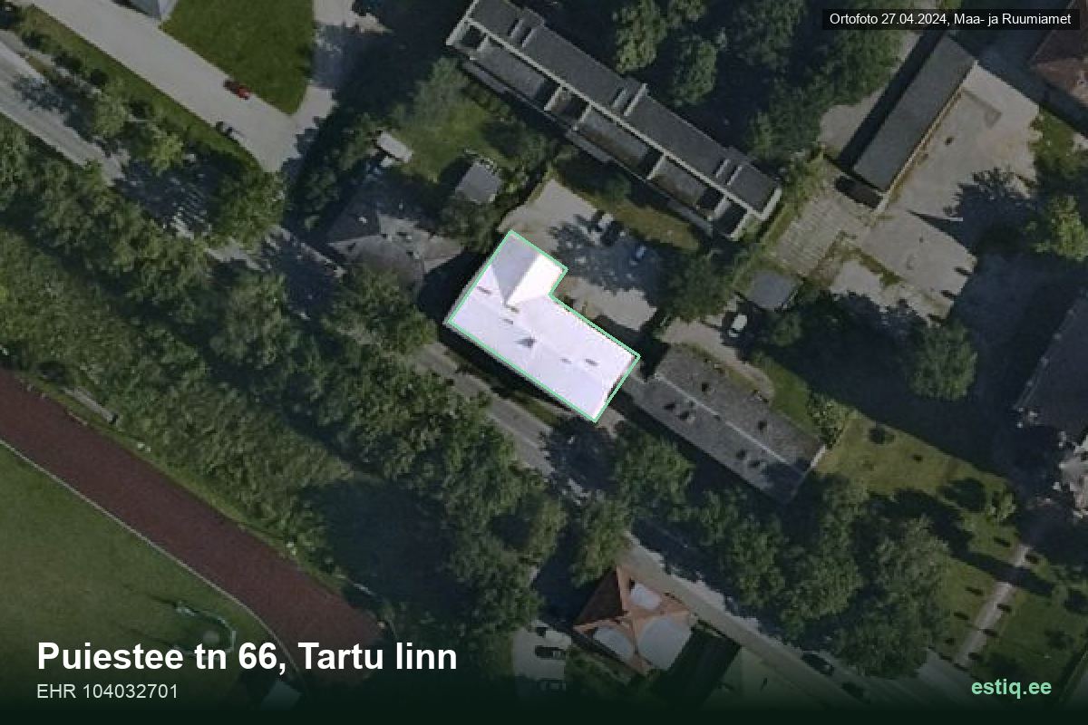 Puiestee tänav 66, Tartu – аэрофото дома, контур по данным регистра строений (EHR)