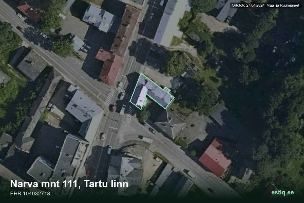 Narva mnt 111, Tartu – hoone aerofoto, kontuur ehitisregistri (EHR) andmetest