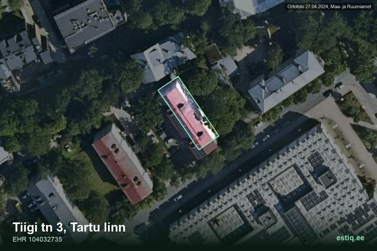 Tiigi tänav 3, Tartu – hoone aerofoto, kontuur ehitisregistri (EHR) andmetest